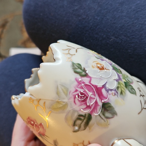 Floral Porcelain/Ceramic Inarco Egg Vase/ Trinket Holder-Damaged - Picture 5 of 10